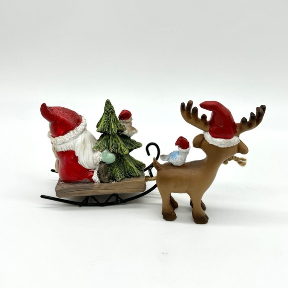 Santa Sled Pulled By Reindeer Christmas Resin Figure Tree Birds Sleigh New - Picture 2 of 4